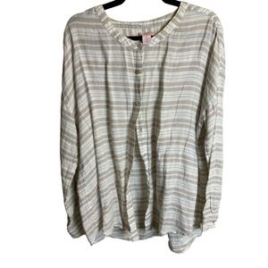Saint Topez St. Topez 100% Large Linen Top Striped Button Down Resort Neutral